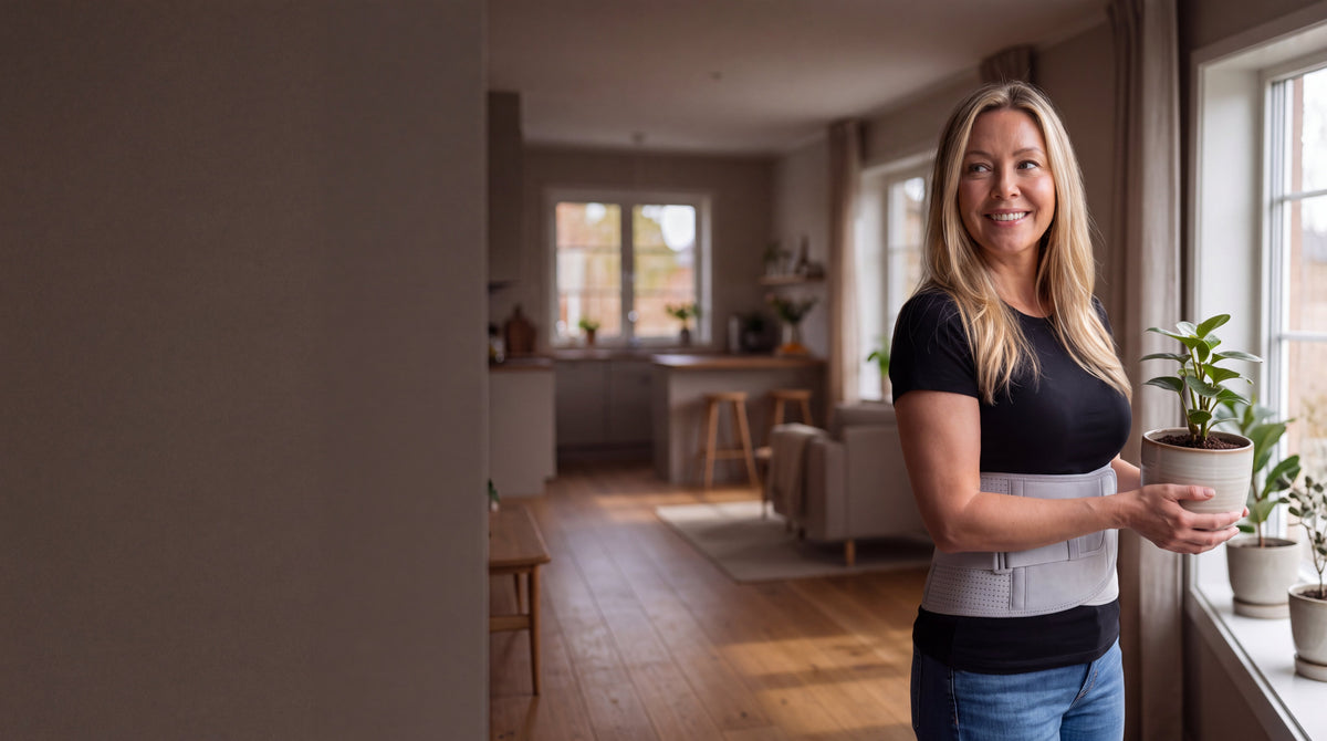 Kvinna som justerar Velivor CoreSupport ryggstöd