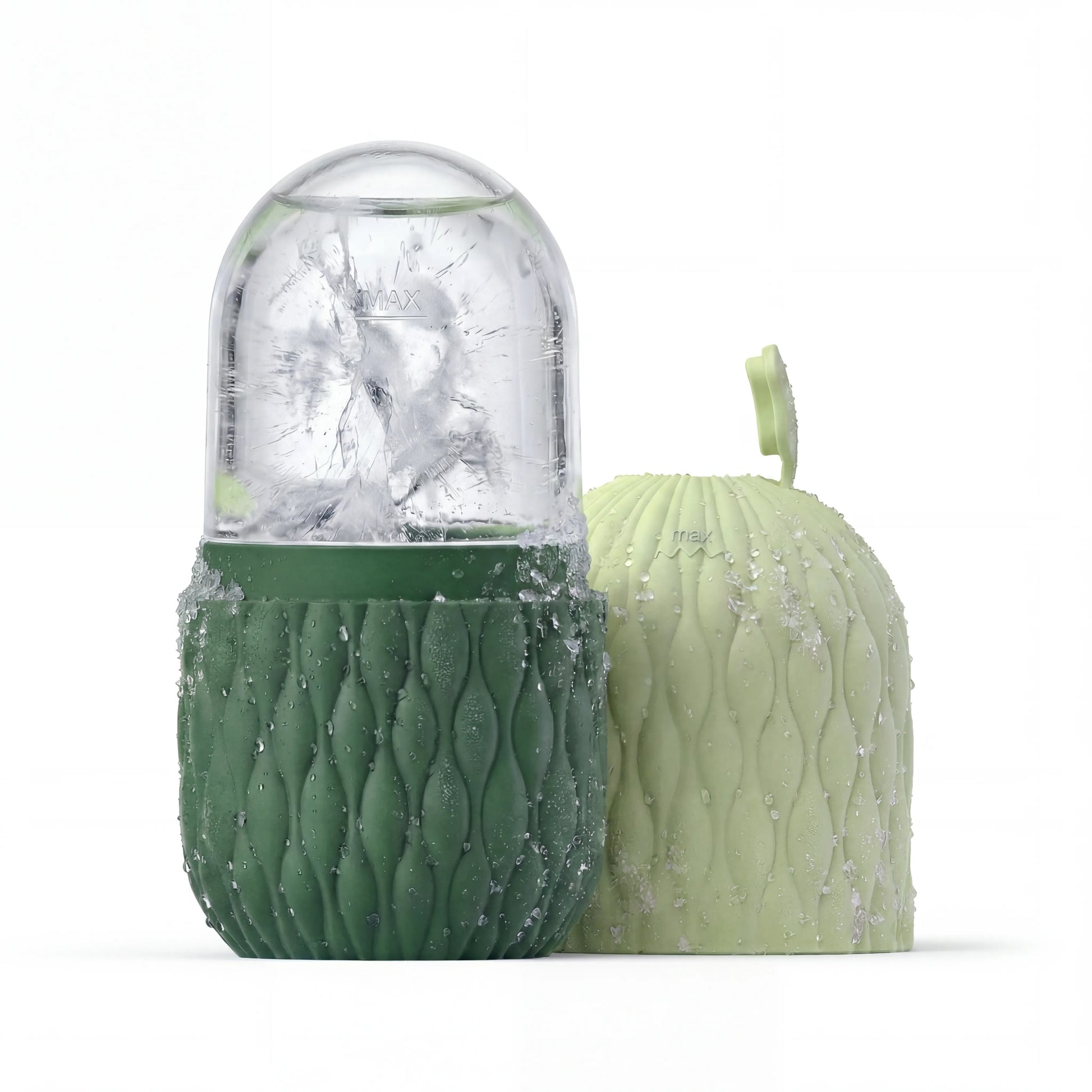 Velivor Glace Ice Roller in green with frozen ice chamber and matching silicone case